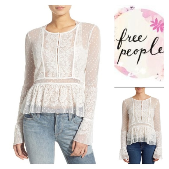 Free People Tops - 🎉HP🎉 FREE PEOPLE Sheer Lace Peplum
